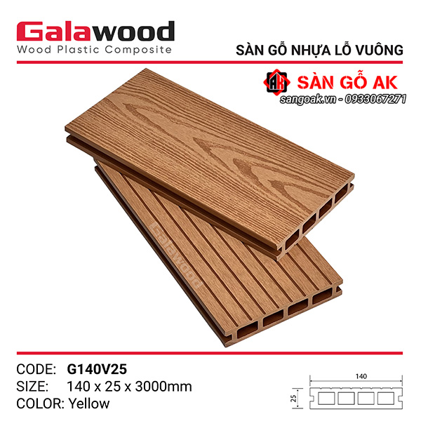 Sàn gỗ nhựa ngoài trời Galawood G140V25 Yellow chống mối, chống nước tốt