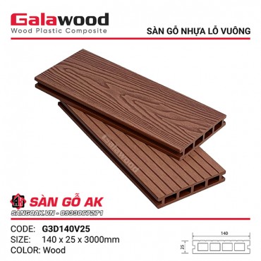 Sàn gỗ nhựa ngoài trời Galawood lỗ vuông G3D140V25 Wood 3D