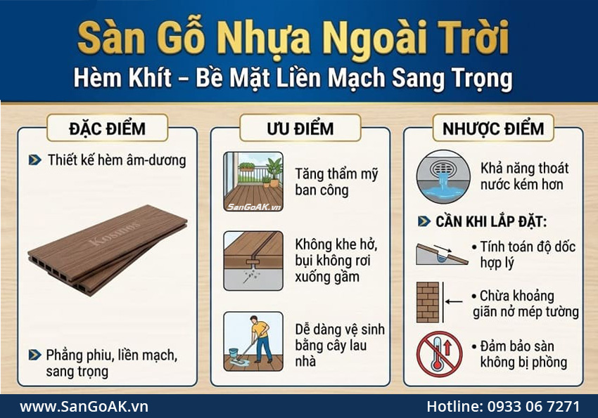 Sàn Gỗ Nhựa Ngoài Trời Hèm Khít – Bề Mặt Liền Mạch Sang Trọng