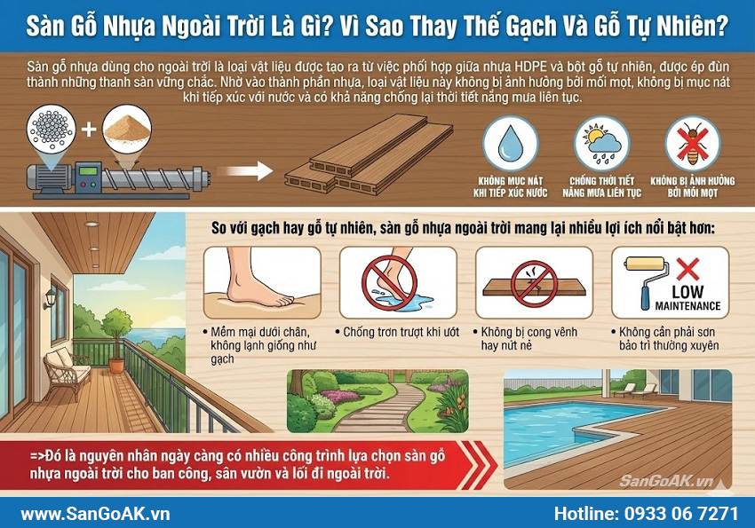 Sàn Gỗ Nhựa Ngoài Trời Là Gì? Vì Sao Thay Thế Gạch Và Gỗ Tự Nhiên?