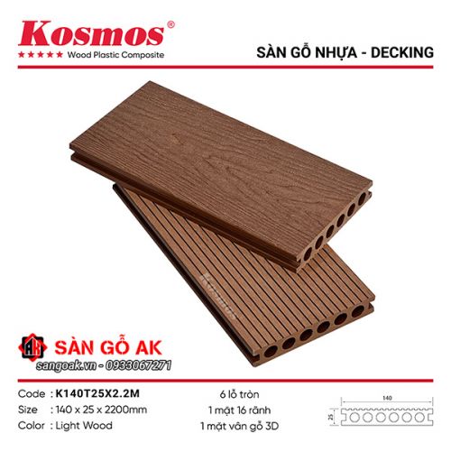 Sàn gỗ nhựa ngoài trời Kosmos lỗ tròn K140T25X2.2M Light Wood
