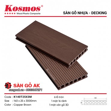 Sàn gỗ nhựa ngoài trời Kosmos lỗ tròn K140T25X3M Copper Brown