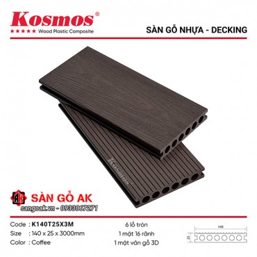 Sàn gỗ nhựa ngoài trời Kosmos lỗ tròn K140T25X3M Coffee
