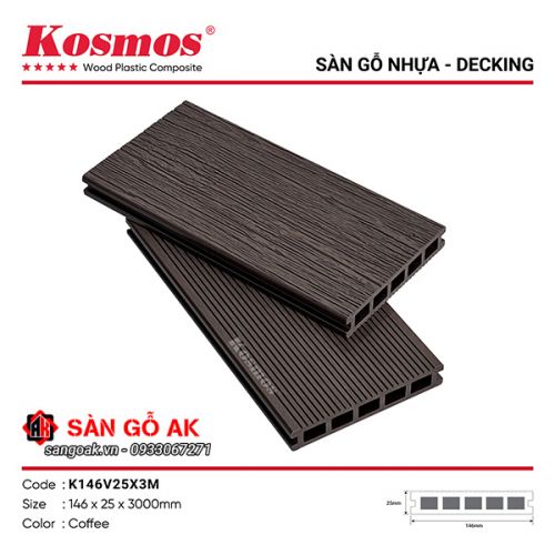 Sàn gỗ nhựa ngoài trời Kosmos lỗ vuông K146V25X3M Coffee