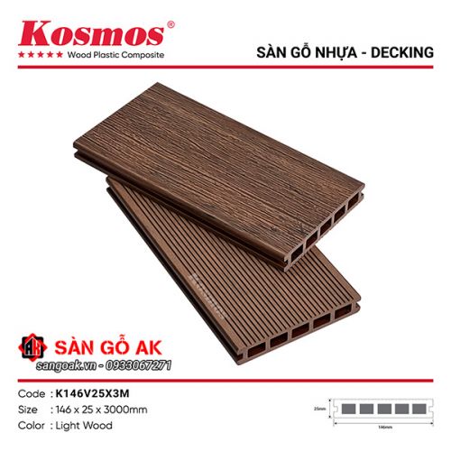 Sàn gỗ nhựa ngoài trời Kosmos lỗ vuông K146V25X3M Light Wood