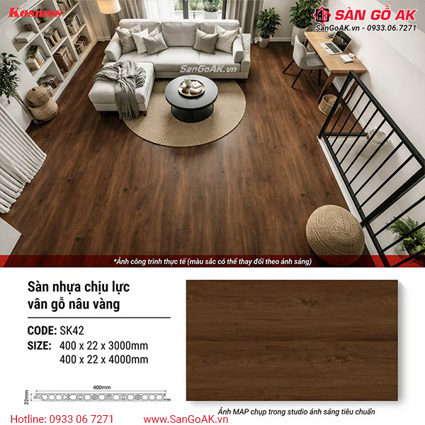 Giải pháp trang trí gác lửng với sàn chịu lực Kosmos SK42 vân gỗ nâu vàng