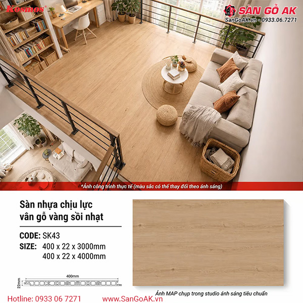 Giải pháp trang trí gác lửng với sàn chịu lực Kosmos SK43 vân gỗ sồi vàng nhạt