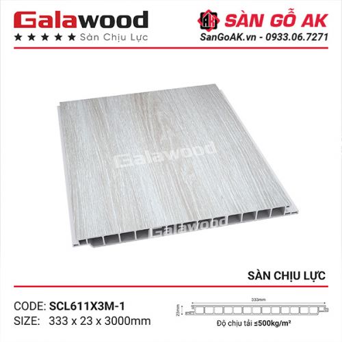 Sàn nhựa chịu lực gác lửng Galawood SCL611-1 vân gỗ xám nhạt
