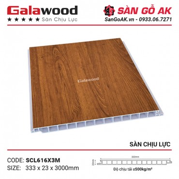 Sàn nhựa chịu lực gác lửng Galawood SCL616 vân gỗ vàng cam