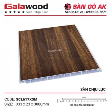 Sàn nhựa chịu lực gác lửng Galawood SCL617 vân gỗ nâu Walnut