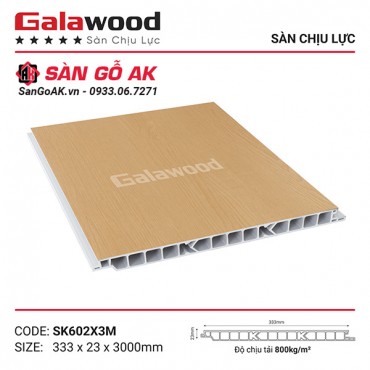 Sàn nhựa chịu lực gác lửng Galawood SK602 vân gỗ sồi vàng đậm