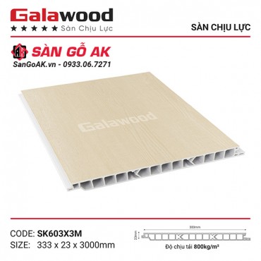 Sàn nhựa chịu lực gác lửng Galawood SK603 vân gỗ sồi vàng nhạt