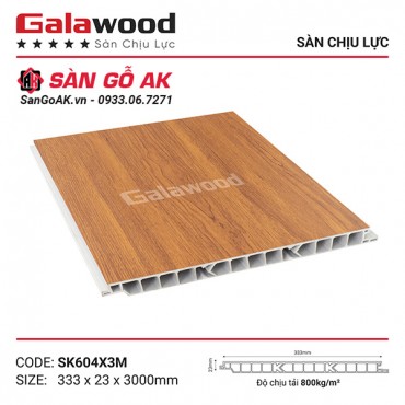 Sàn nhựa chịu lực gác lửng Galawood SK604 vân gỗ vàng cam