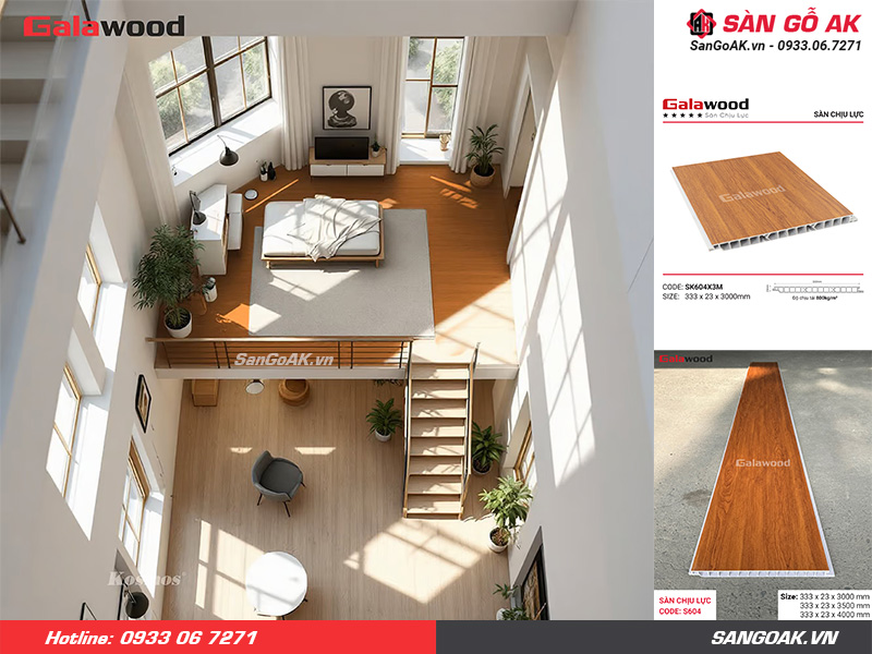 Mẫu sàn chịu lực vân gỗ vàng cam nổi bật