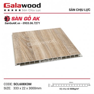 Sàn nhựa chịu lực gác lửng Galawood SCL608 vân gỗ vàng kem