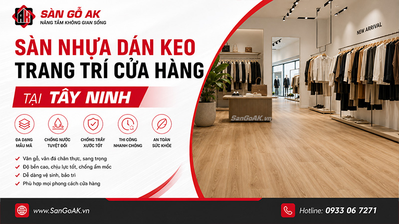 Sàn nhựa dán keo trang trí cửa cửa hàng tại Tây Ninh 