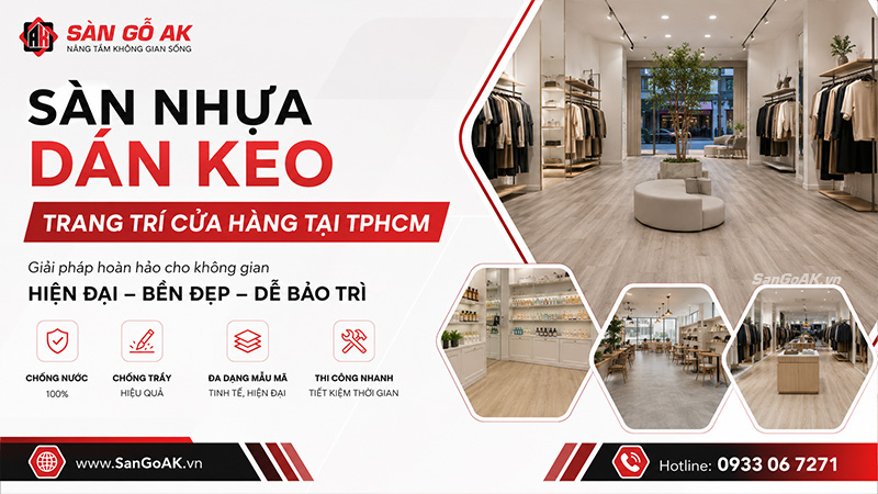 Sàn nhựa dán keo trang trí cửa cửa hàng tại TPHCM