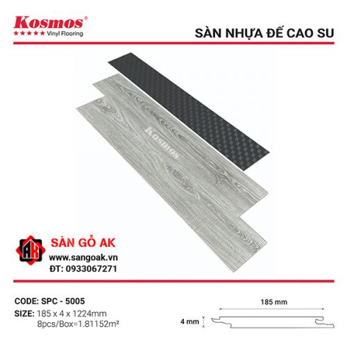 Sàn Nhựa Hèm Khóa Đế Cao Su 4mm Kosmos SPC5005