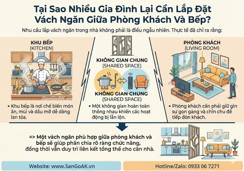  Tại Sao Nhiều Gia Đình Lại Cần Lắp Đặt Vách Ngăn Giữa Phòng Khách Và Bếp?