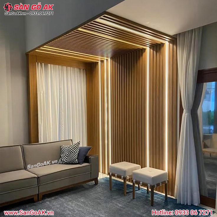 Tấm lam sóng kết hợp nẹp đèn led tạo điểm nhấn ấm áp và hiện đại