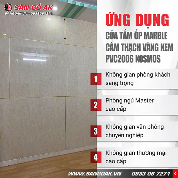 Tấm ốp PVC2006 màu vàng kem được sử dụng nhiều trong trang trí nội thất
