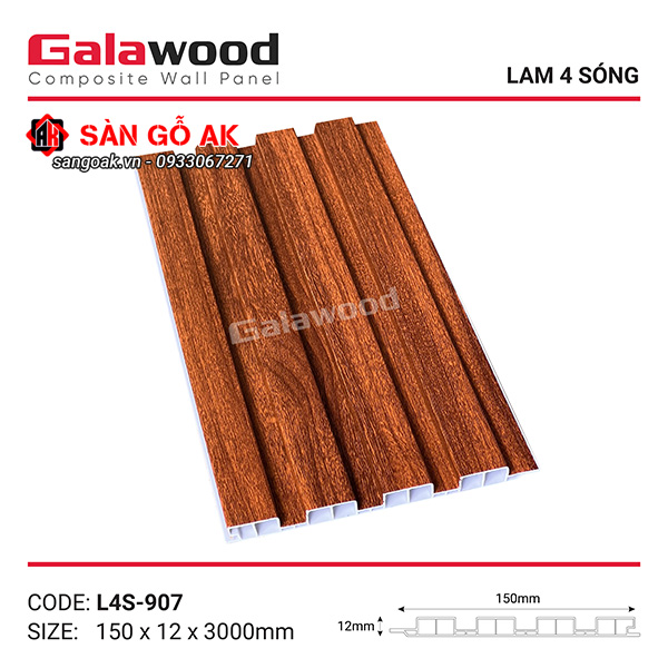 Lam sóng Galawood L4S-907 có thiết kế 4 sóng vân gỗ màu đỏ cam