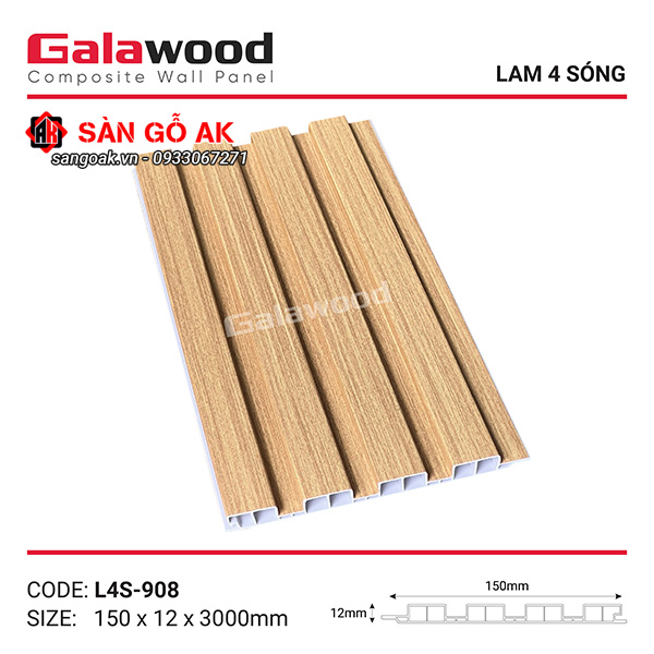 Lam sóng Galawood L4S-908 có thiết kế 4 sóng vân gỗ sồi màu vàng đậm