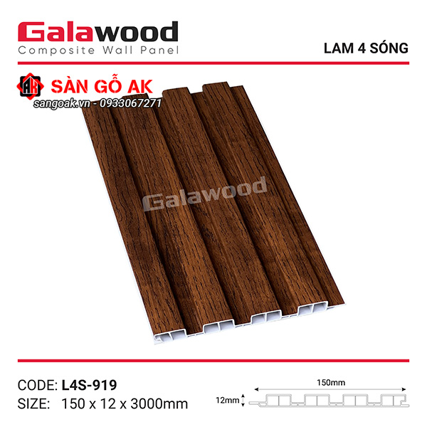 Lam sóng Galawood L4S-919 có thiết kế 4 sóng vân gỗ nâu