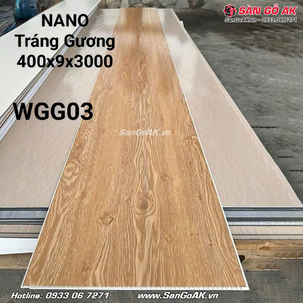 Tấm ốp Nano WGG03 có bề mặt vân gỗ tráng gương siêu bóng