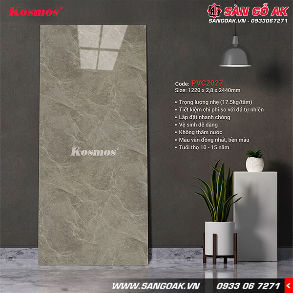 Tấm ốp PVC2027 giả đá cẩm thạch màu xám, có trọng lượng nhẹ dễ lắp đặt
