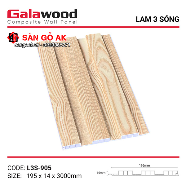 Lam sóng Galawood L3S-905 có thiết kế 3 sóng vân gỗ sồi vàng nhạt