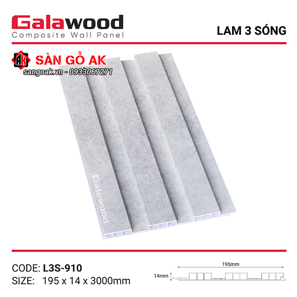 Lam sóng Galawood L3S-910 có thiết kế 3 sóng vân bê tông xám ghi