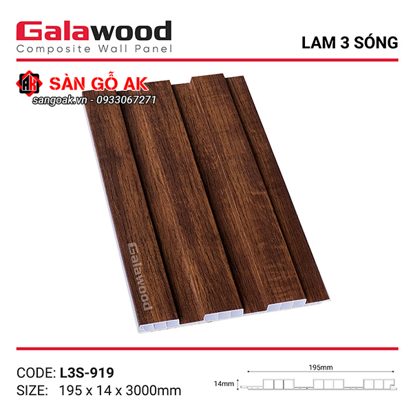 Lam sóng Galawood L3S-919 có thiết kế 3 sóng vân gỗ nâu
