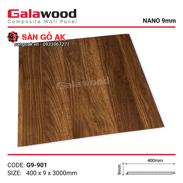 Tấm ốp Nano Galawood G9-901 màu gỗ nâu óc chó