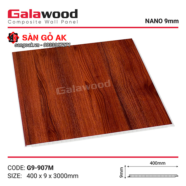 Tấm ốp Nano Galawood G9-907M vân gỗ màu đỏ sang trọng, ấm áp