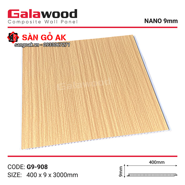 Tấm ốp Nano Galawood G9-908 vân gỗ màu vàng đậm hiện đại, đẳng cấp