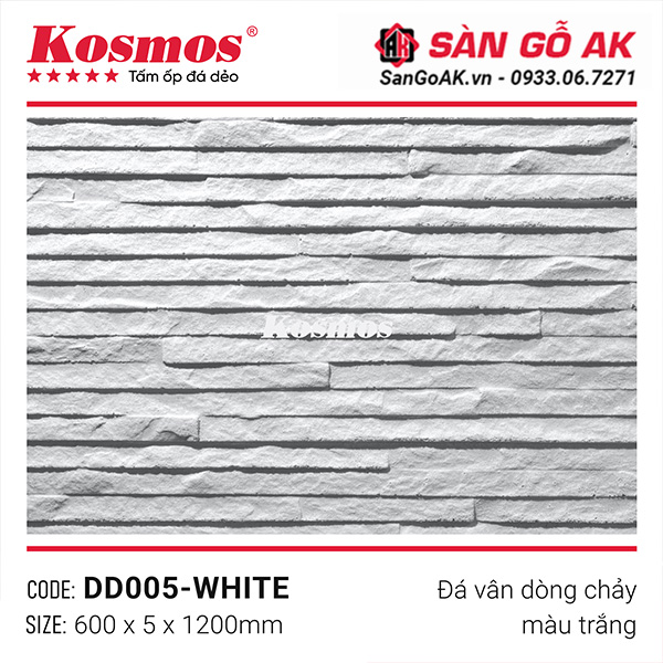 Bề mặt tấm ốp đá vân dòng chảy DD005-WHITE màu trắng