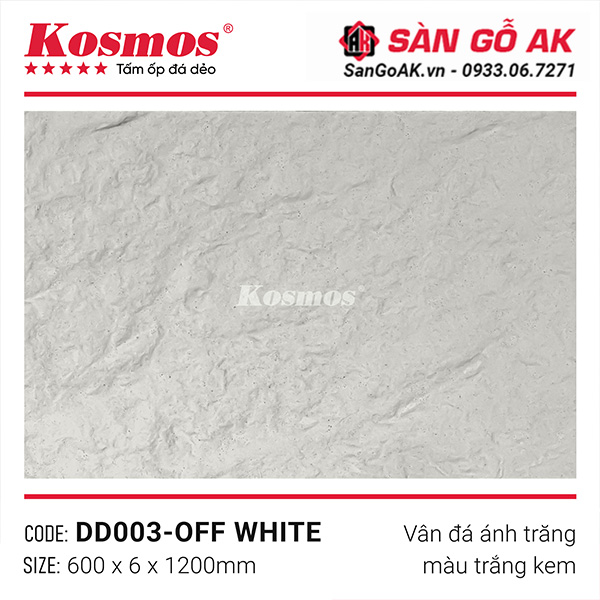 Bề mặt tấm ốp đá dẻo vân đá ánh trăng DD003-OFF WHITE màu trắng kem