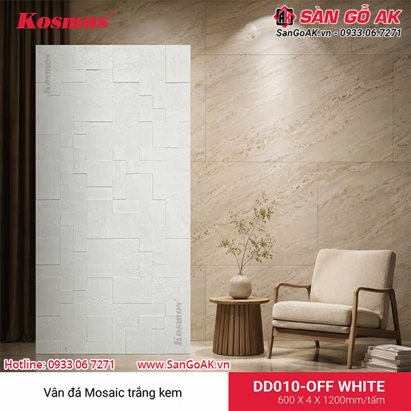 Mẫu tấm ốp vân đá Mosaic trắng kem DD010- OFF WHITE