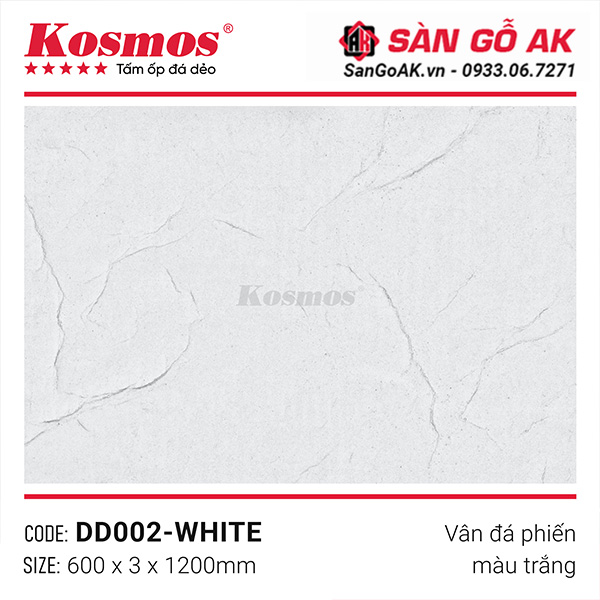 Bề mặt tấm ốp đá dẻo vân đá phiến DD002-WHITE màu trắng