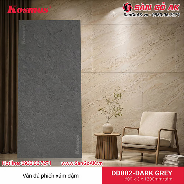 Mẫu tấm ốp đá dẻo vân đá phiến DD002-DARK GREY