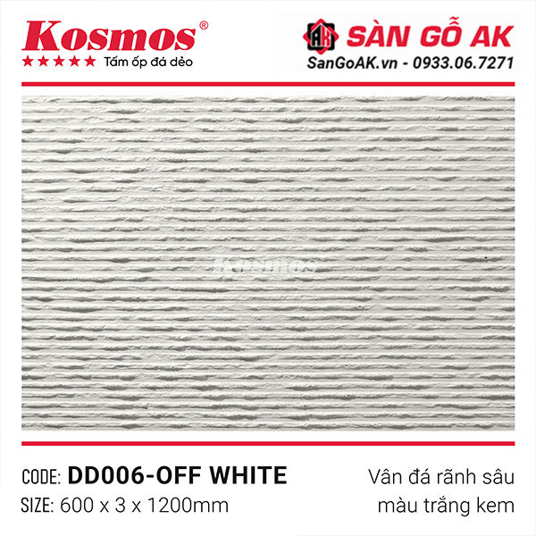 Bề mặt tấm ốp vân đá rãnh sâu DD006-OFF WHITE màu trắng kem