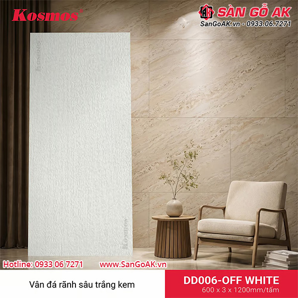 Mẫu tấm ốp vân đá rãnh sâu trắng kem DD006- OFF WHITE