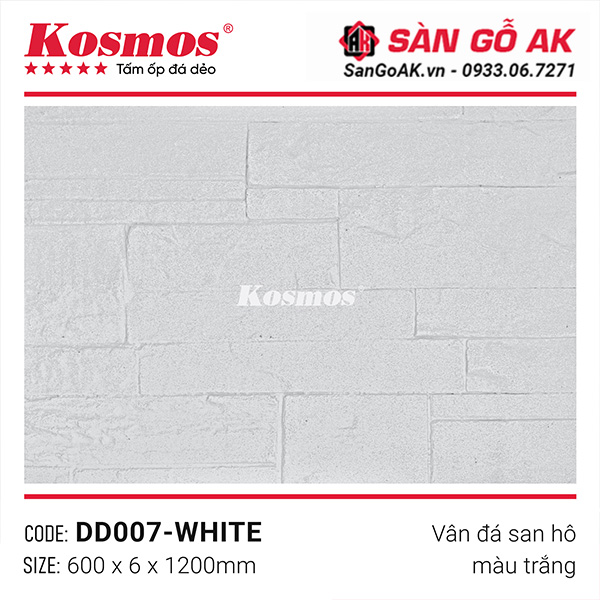 Bề mặt tấm ốp vân đá san hô DD007-WHITE màu trắng