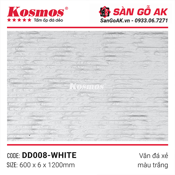 Bề mặt tấm ốp vân đá xẻ DD008-WHITE màu trắng