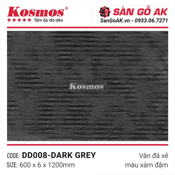 Bề mặt tấm ốp vân đá xẻ DD008-DARK GREY màu xám đậm