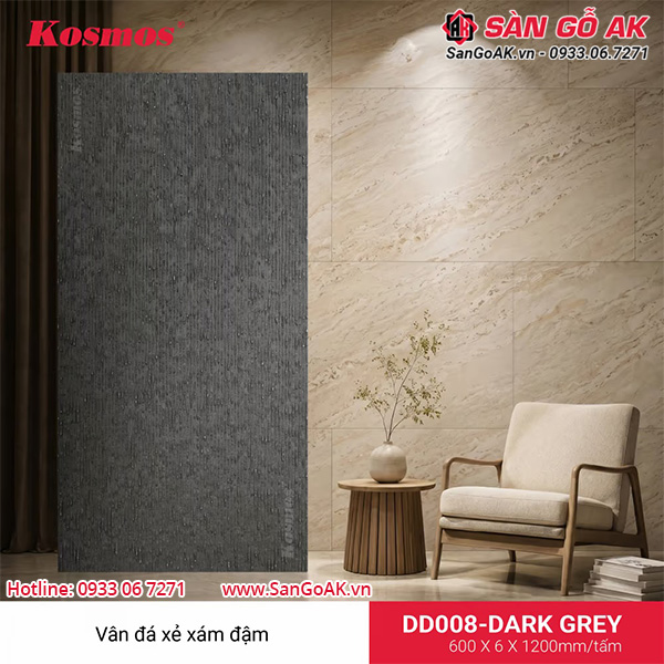 Mẫu tấm ốp đá dẻo vân đá xẻ DD008-DARK GREY