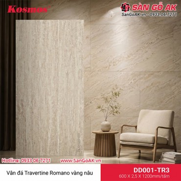 Tấm ốp đá dẻo Kosmos DD001-TR3 vân đá Travertine Romano vàng nâu