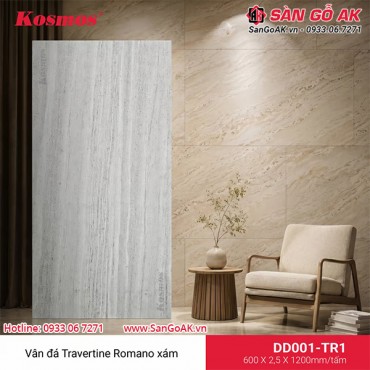 Tấm ốp đá dẻo Kosmos DD001-TR1 vân đá Travertine Romano xám