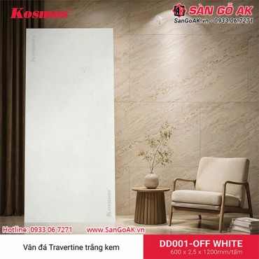 Tấm ốp đá dẻo Kosmos DD001-OFF WHITE vân đá Travertine trắng kem